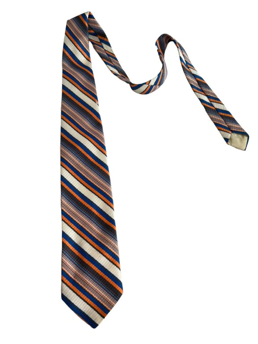 Vintage tie neck tie orange blue white stripes